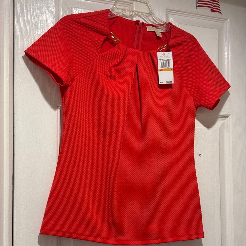 Michael Kors Vibrant Red Textured Blouse